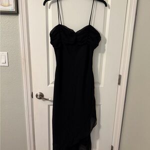 Sleeveless Black Ruched Bodice Midi Dress, Sz L/M